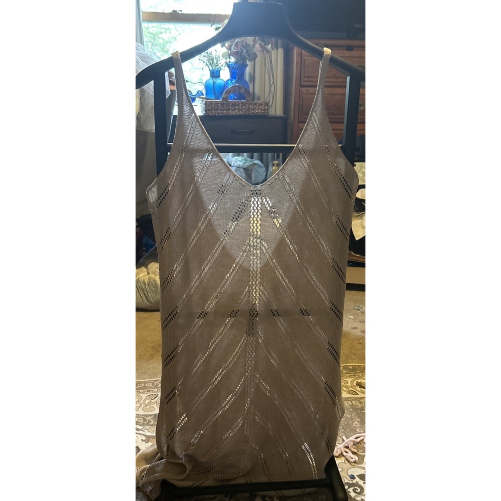 NWT Women's Swim Coverup Maxi W/21 in. Slits Beige 1X  Resort Beach Stylist Knit